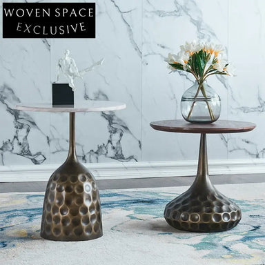 Modern Round Natural Marble Coffee Table with Metal Base for Living Room