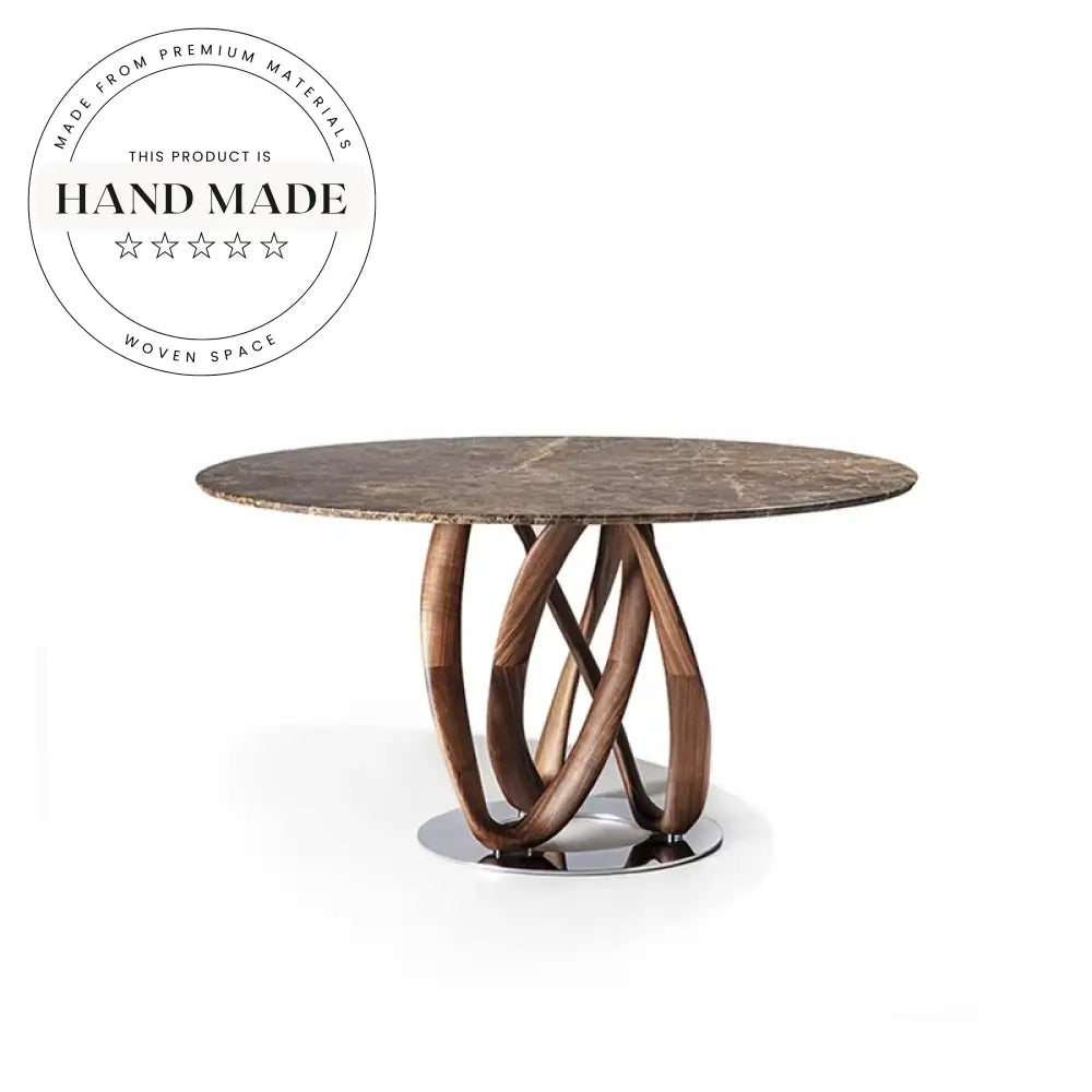 Modern Round Natural Marble Top Solid Wood Base Dining Table