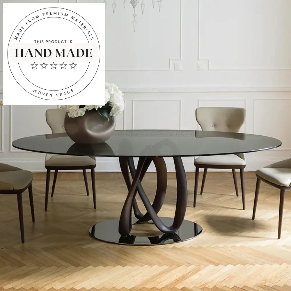 Modern Round Natural Marble Top Solid Wood Base Dining Table