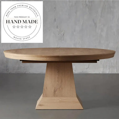 Modern Round Oak Expandable 8 to 10 Seat Dining Table