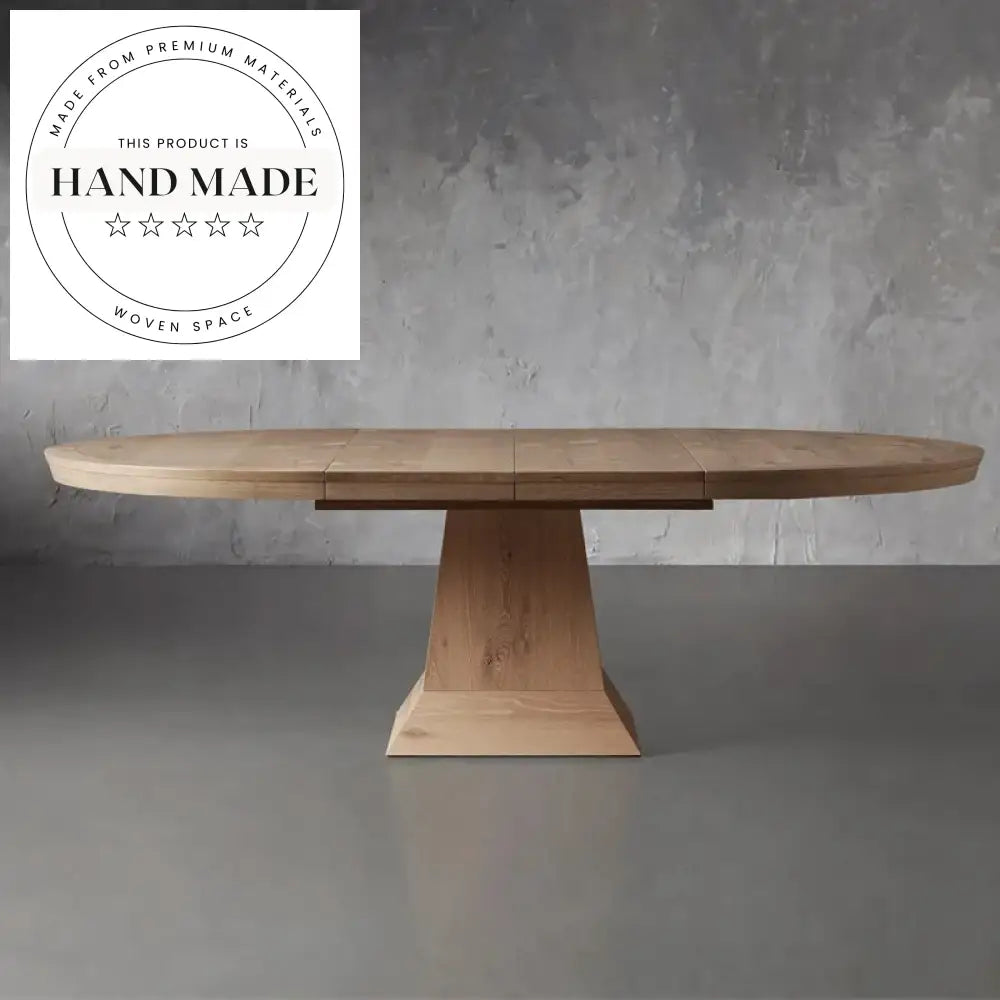 Modern Round Oak Expandable 8 to 10 Seat Dining Table