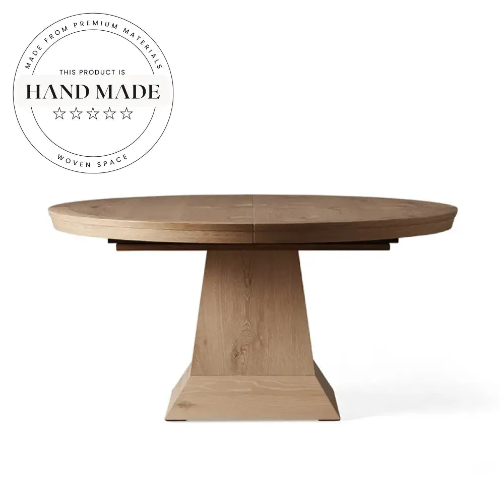 Modern Round Oak Expandable 8 to 10 Seat Dining Table