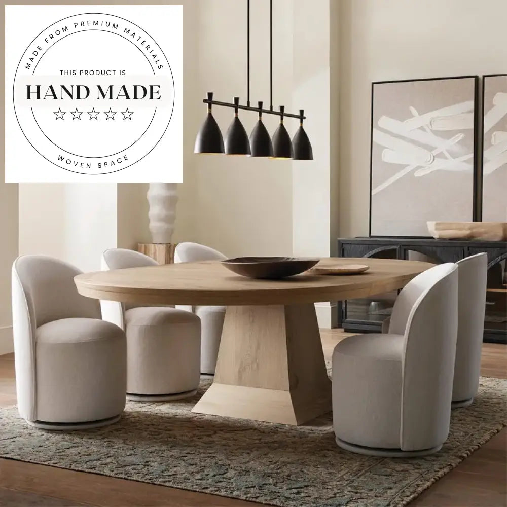 Modern Round Oak Expandable 8 to 10 Seat Dining Table