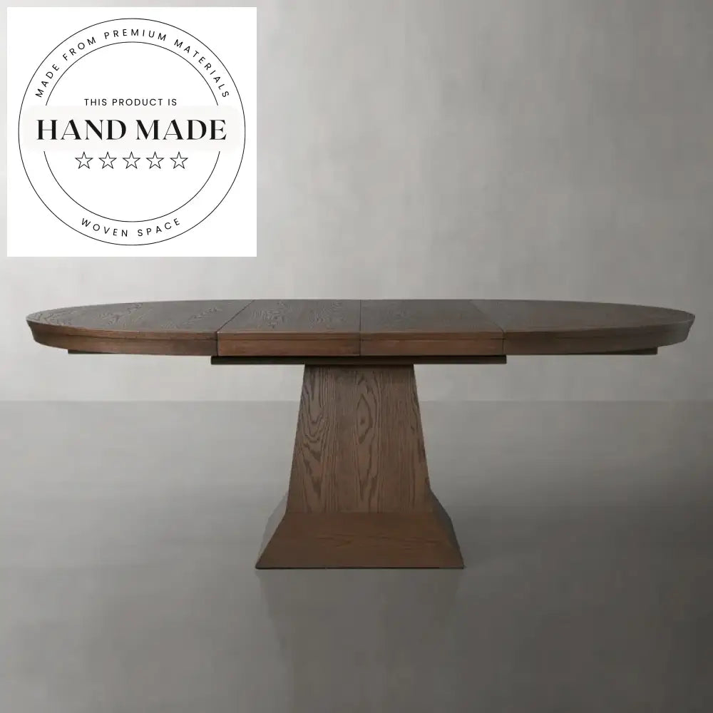 Modern Round Oak Expandable 8 to 10 Seat Dining Table