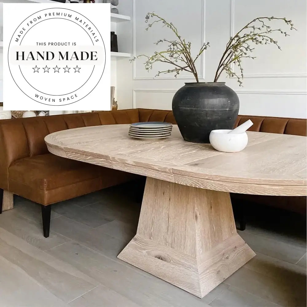 Modern Round Oak Expandable 8 to 10 Seat Dining Table