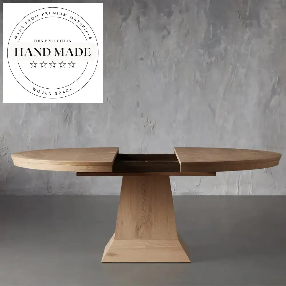 Modern Round Oak Expandable 8 to 10 Seat Dining Table