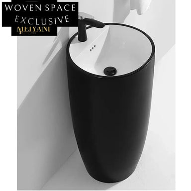 Modern Round Pedestal Bathroom Sink - Free Standing Ceramic Wash Basin