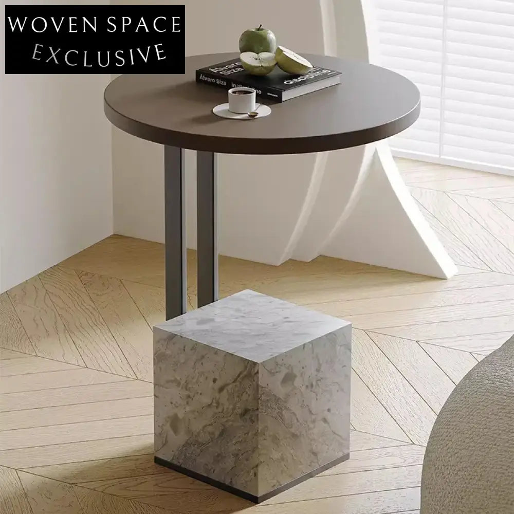 Modern Round Plywood Marble Top Accent Coffee Table for Living Room