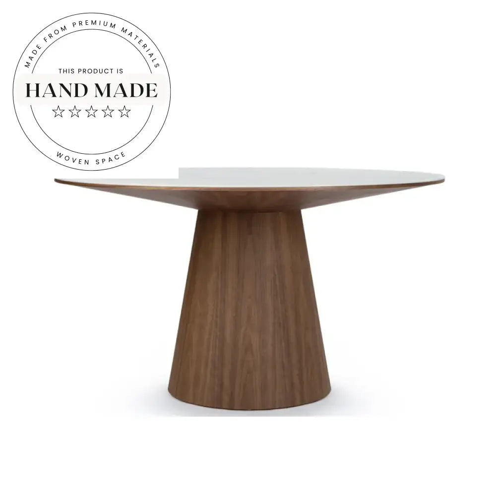 Modern Round Rock Plate Marble and Walnut Wood Dining Table