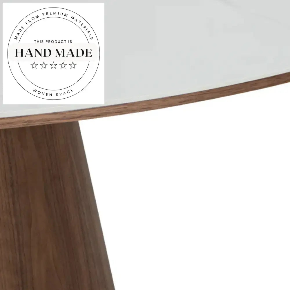 Modern Round Rock Plate Marble and Walnut Wood Dining Table