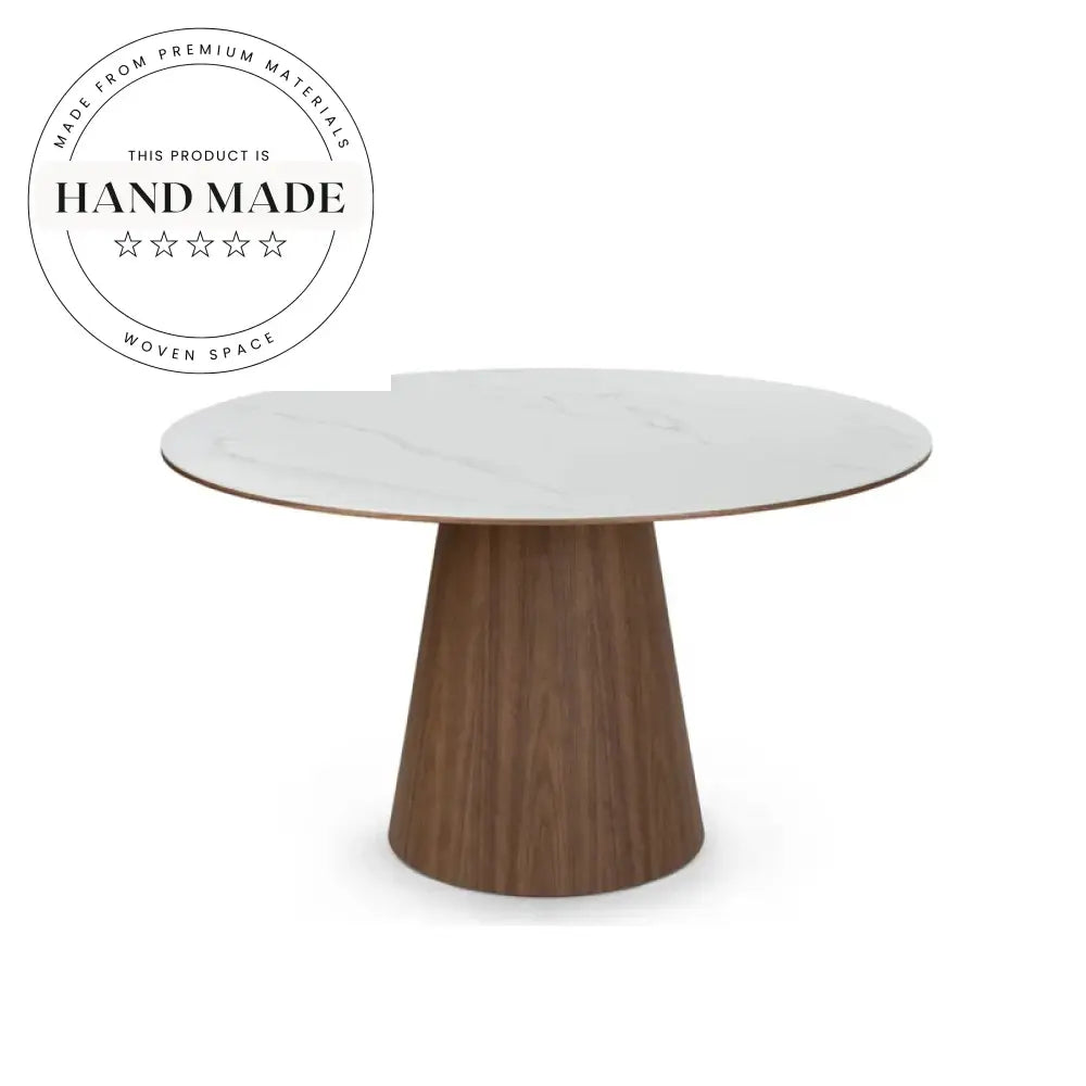 Modern Round Rock Plate Marble and Walnut Wood Dining Table