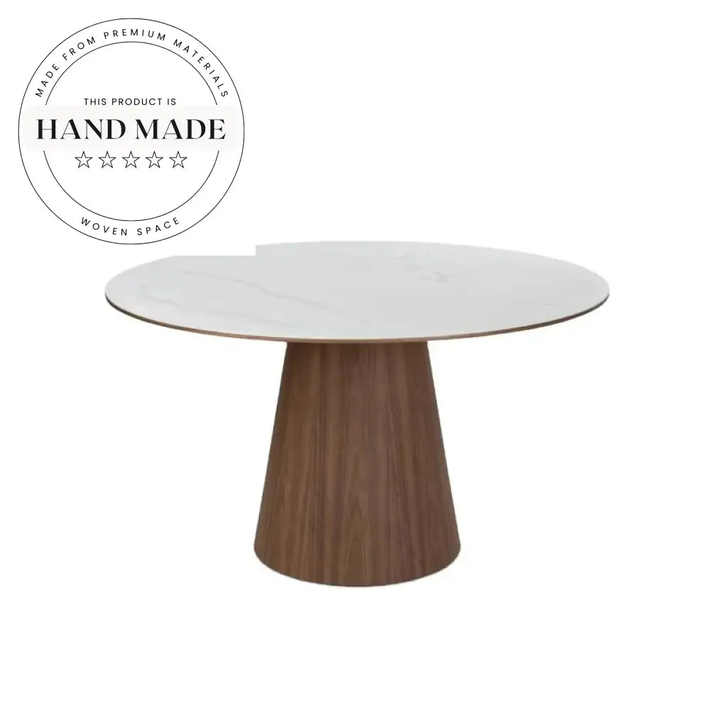 Modern Round Rock Plate Marble and Walnut Wood Dining Table