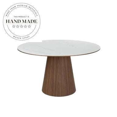 Modern Round Rock Plate Marble and Walnut Wood Dining Table