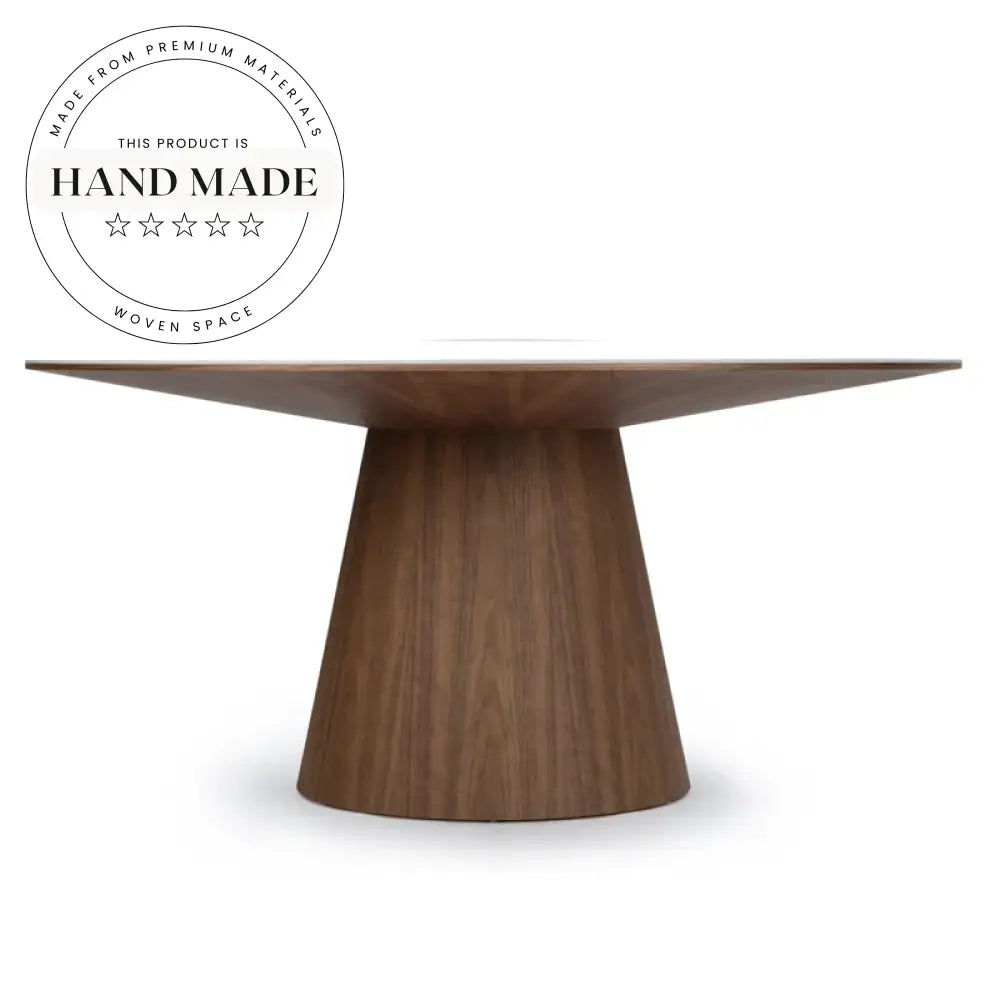 Modern Round Rock Plate Marble and Walnut Wood Dining Table