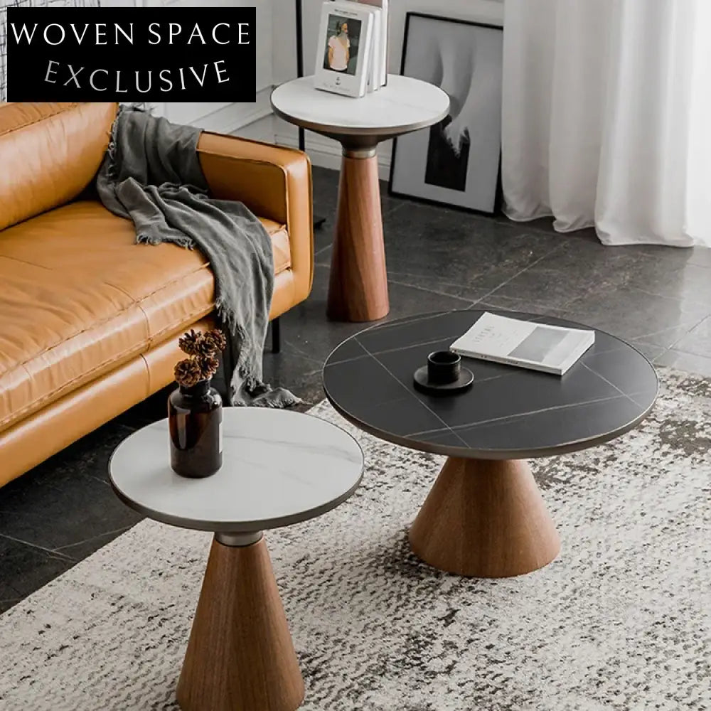 Modern Round Rock Plate Top Coffee Table for Stylish Living Rooms