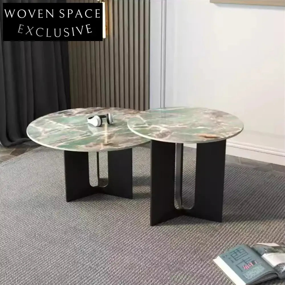 Modern Round Sintered Stone Coffee Table with Carbon Steel Base