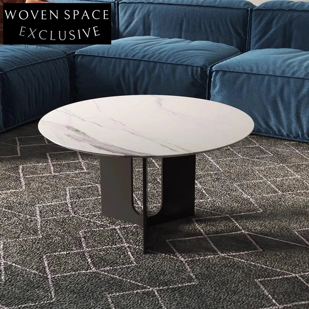 Modern Round Sintered Stone Coffee Table with Carbon Steel Base