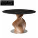 Modern Round Sintered Stone Dining Table with Helical Walnut Wood Base