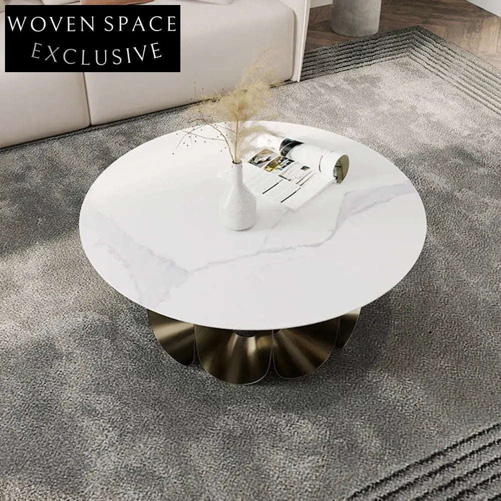 Modern Round Slate Top Coffee Table with Stainless Steel Base for Apartments