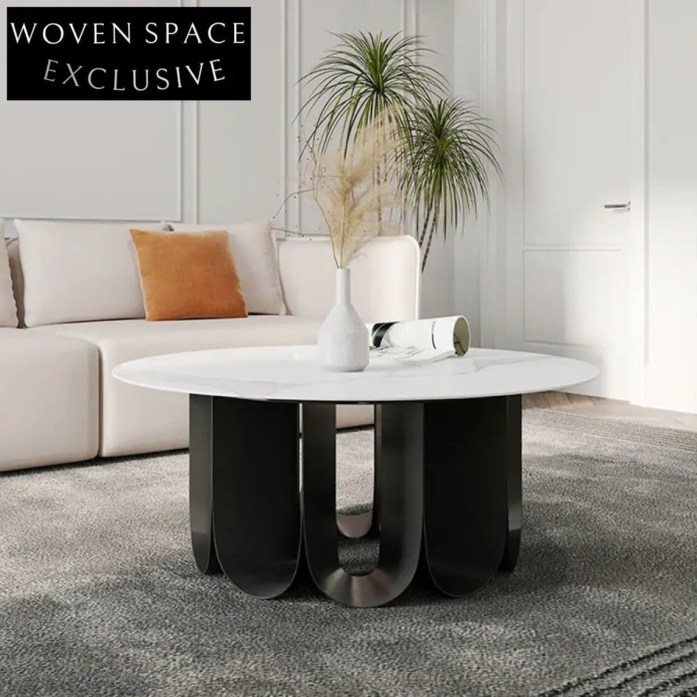 Modern Round Slate Top Coffee Table with Stainless Steel Base for Apartments