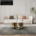 Modern Round Slate Top Coffee Table with Stainless Steel Base for Apartments