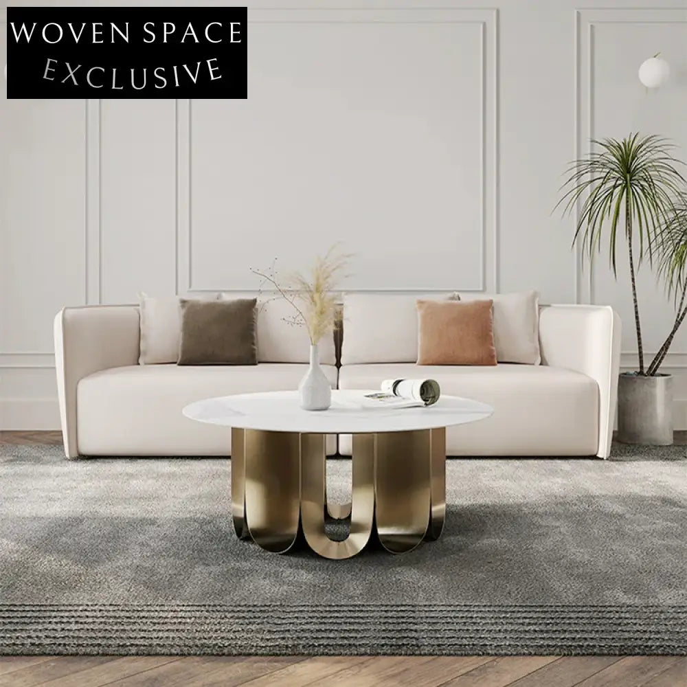 Modern Round Slate Top Coffee Table with Stainless Steel Base for Apartments