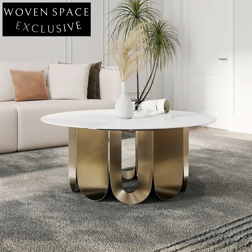 Modern Round Slate Top Coffee Table with Stainless Steel Base for Apartments
