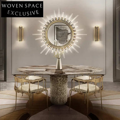 Modern Round Slate Top Fiberglass Base Nordic Dining Table