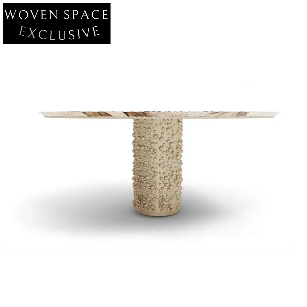 Modern Round Slate Top Fiberglass Base Nordic Dining Table