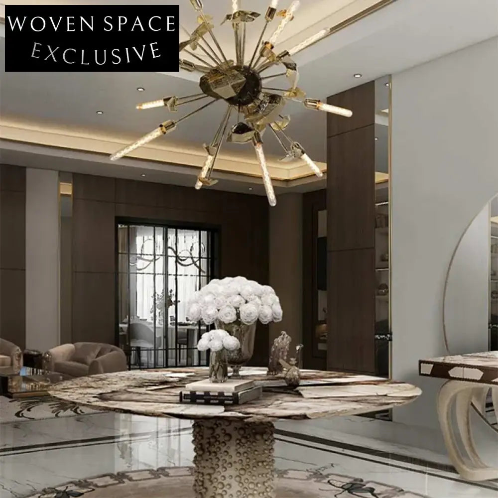 Modern Round Slate Top Fiberglass Base Nordic Dining Table