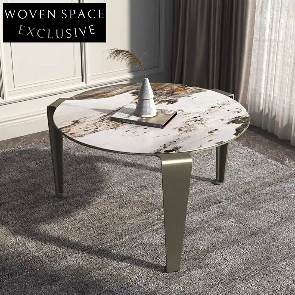 Modern Round Slate Top Metal Base Nesting Coffee Table Set