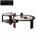 Modern Round Slate Top Wood Base Nesting Living Room Coffee Table Set