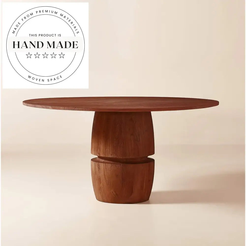 Modern Round Solid Oak Table with Cylindrical Base Dining Table