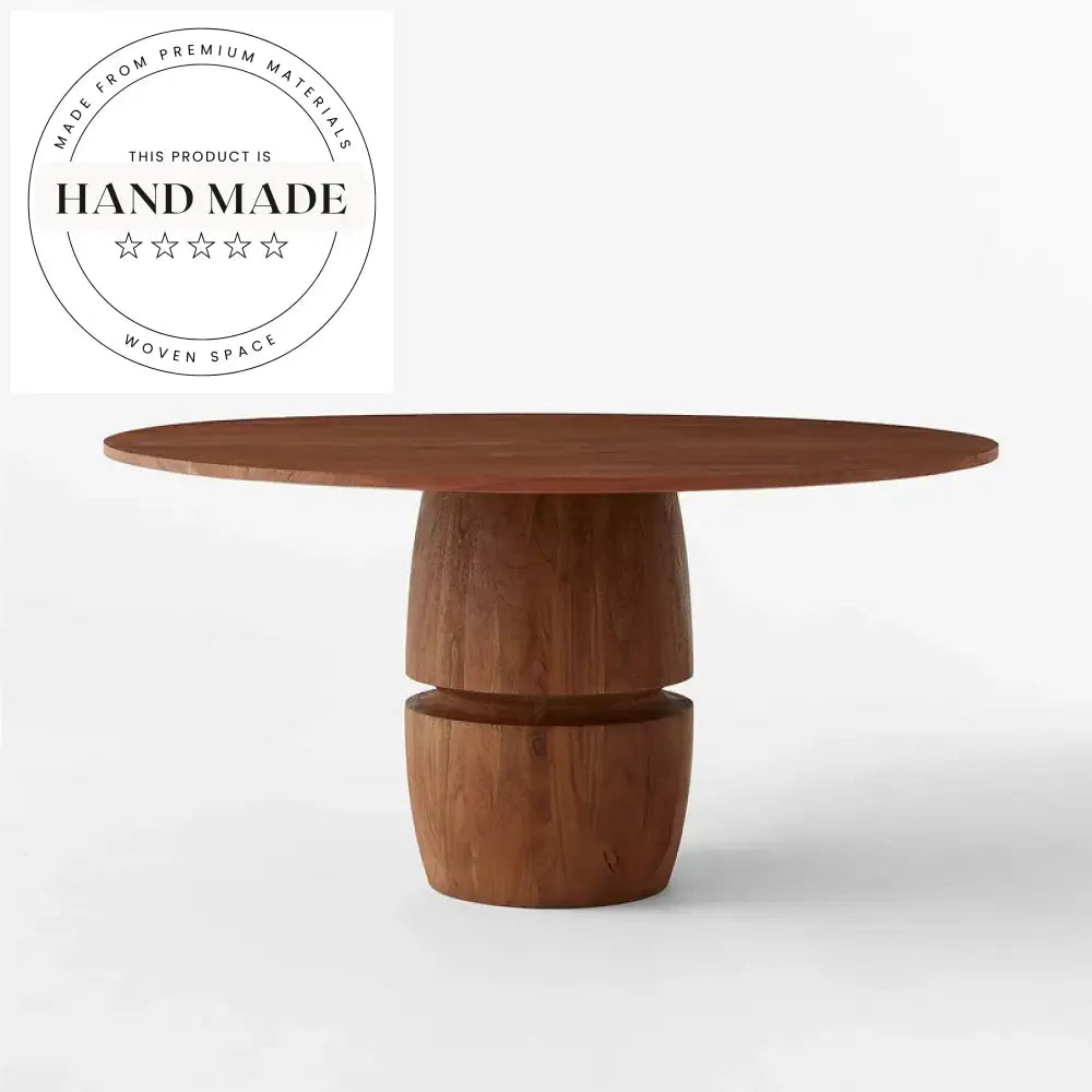 Modern Round Solid Oak Table with Cylindrical Base Dining Table