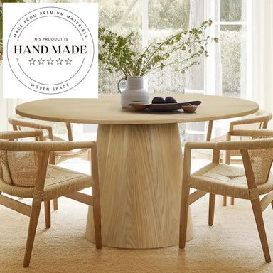 Modern Round Solid Oak Vintage Wood 8 Seater Dining Table