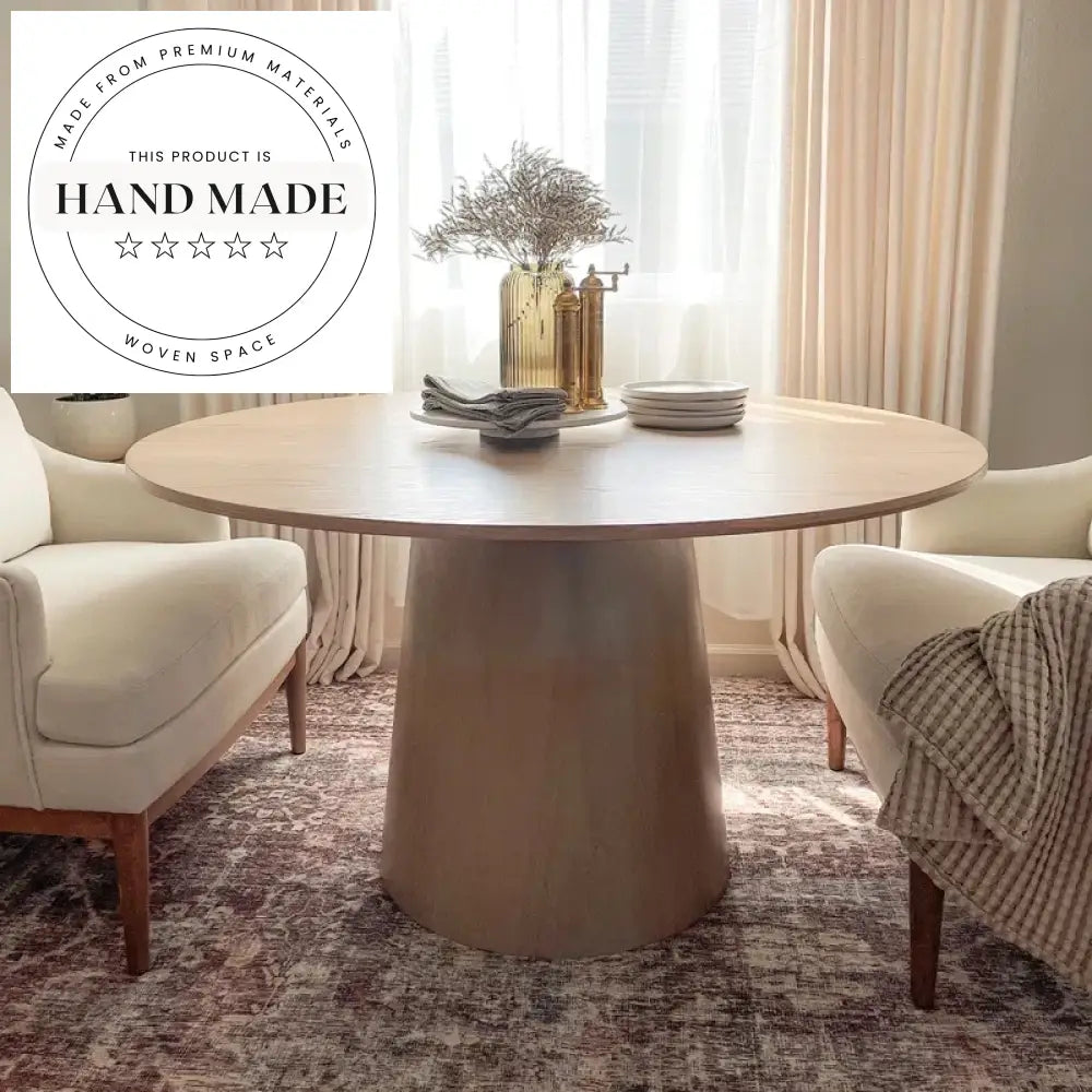Modern Round Solid Oak Vintage Wood 8 Seater Dining Table