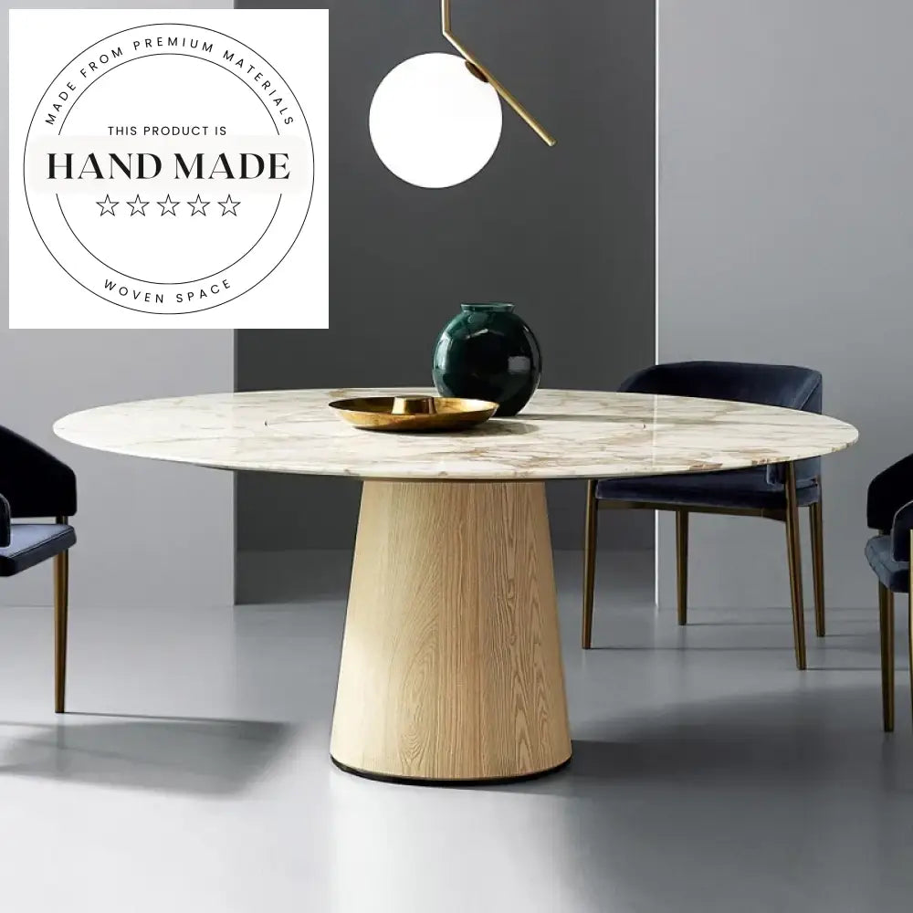 Modern Round Solid Wood and Marble Top Kitchen Dining Table