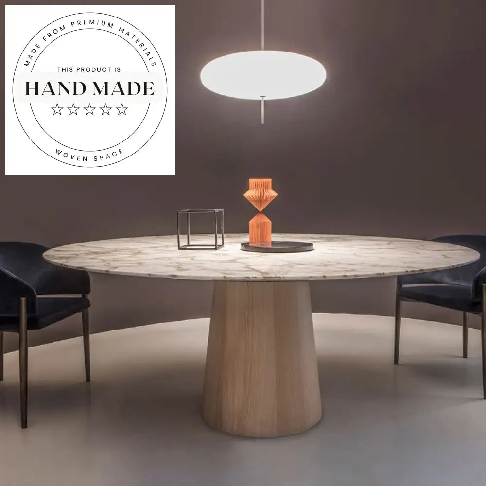 Modern Round Solid Wood and Marble Top Kitchen Dining Table