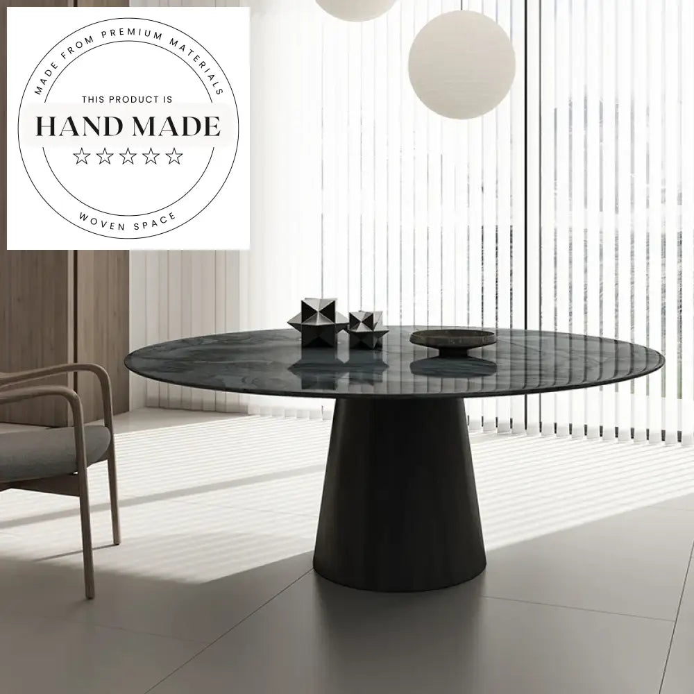 Modern Round Solid Wood and Marble Top Kitchen Dining Table