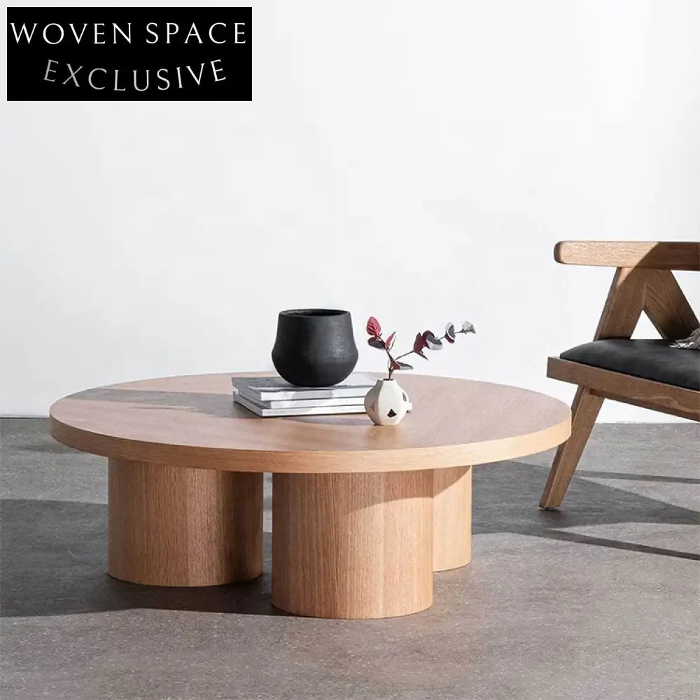 Modern Round Solid Wood Coffee Table for Living Room, Elegant Wooden Side Table