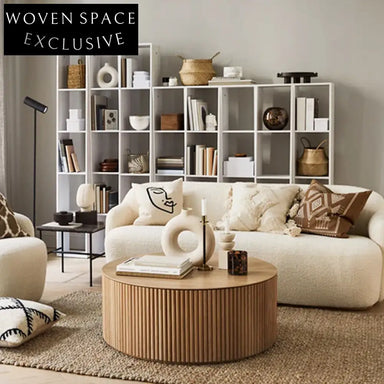 Modern Round Solid Wood Coffee Table Set with Natural Finish