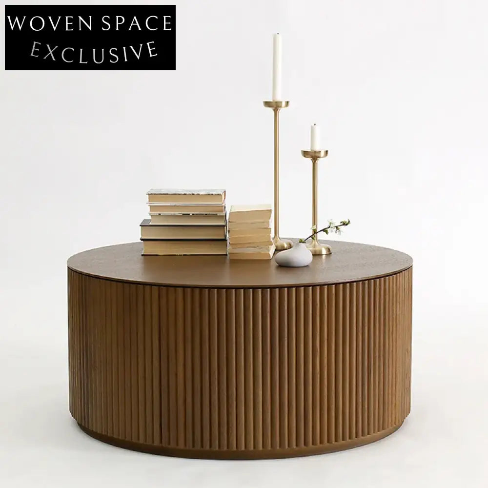 Modern Round Solid Wood Coffee Table Set with Natural Finish