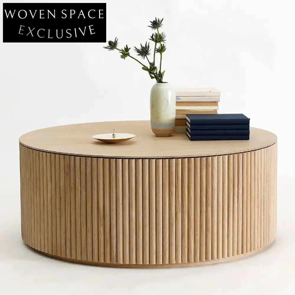 Modern Round Solid Wood Coffee Table Set with Natural Finish