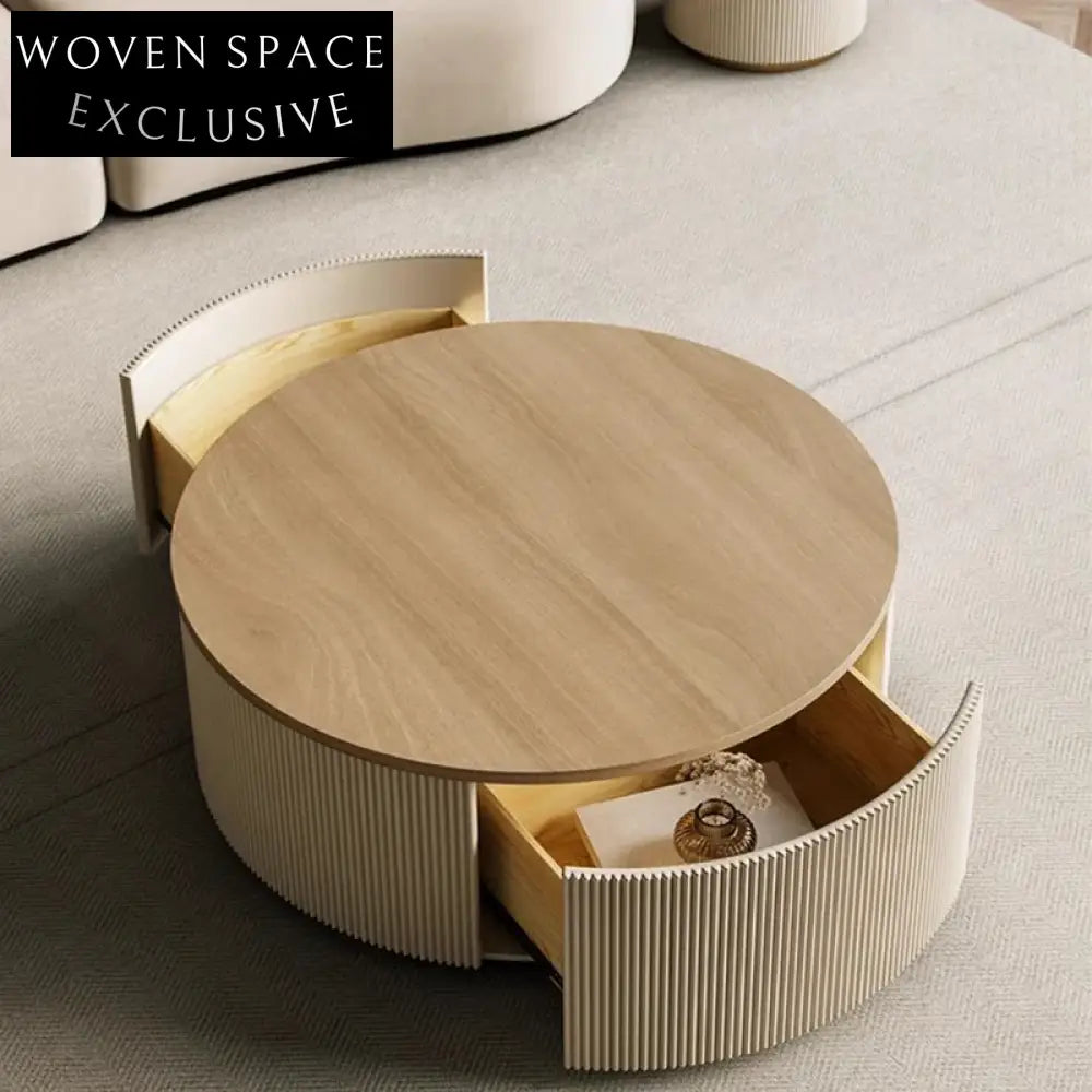 Modern Round Solid Wood Coffee Table with Drawer Storage for Living Room
