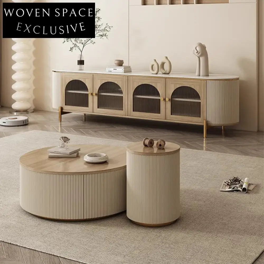 Modern Round Solid Wood Coffee Table with Drawer Storage for Living Room