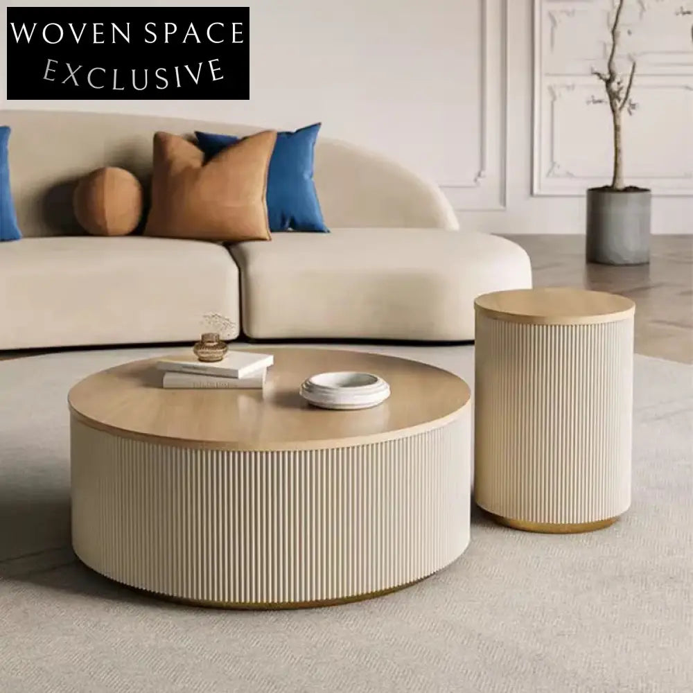 Modern Round Solid Wood Coffee Table with Drawer Storage for Living Room