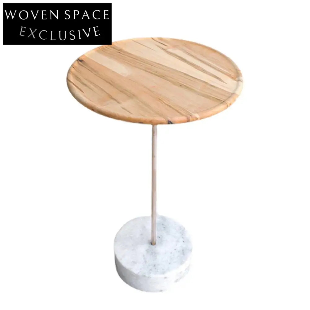 Modern Round Solid Wood Coffee Table with Stone Base, Walnut Finish