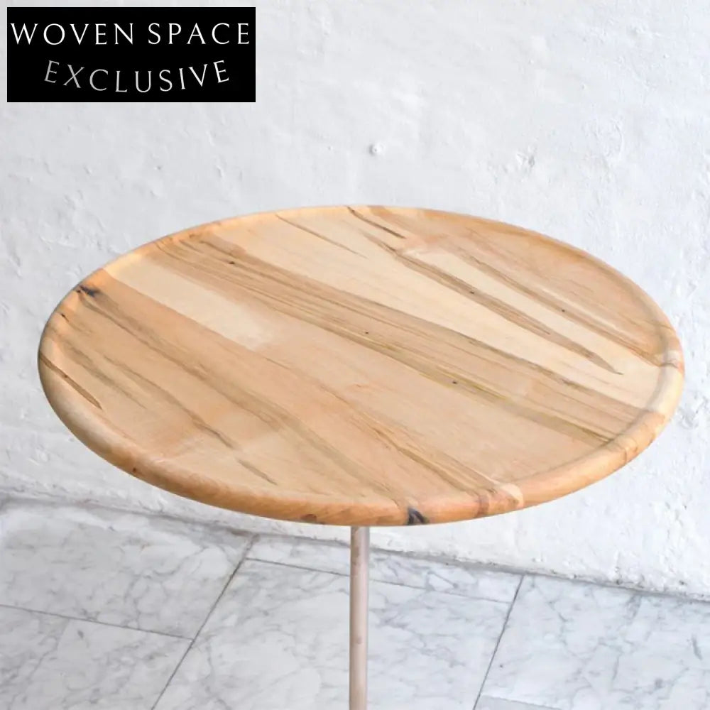 Modern Round Solid Wood Coffee Table with Stone Base, Walnut Finish