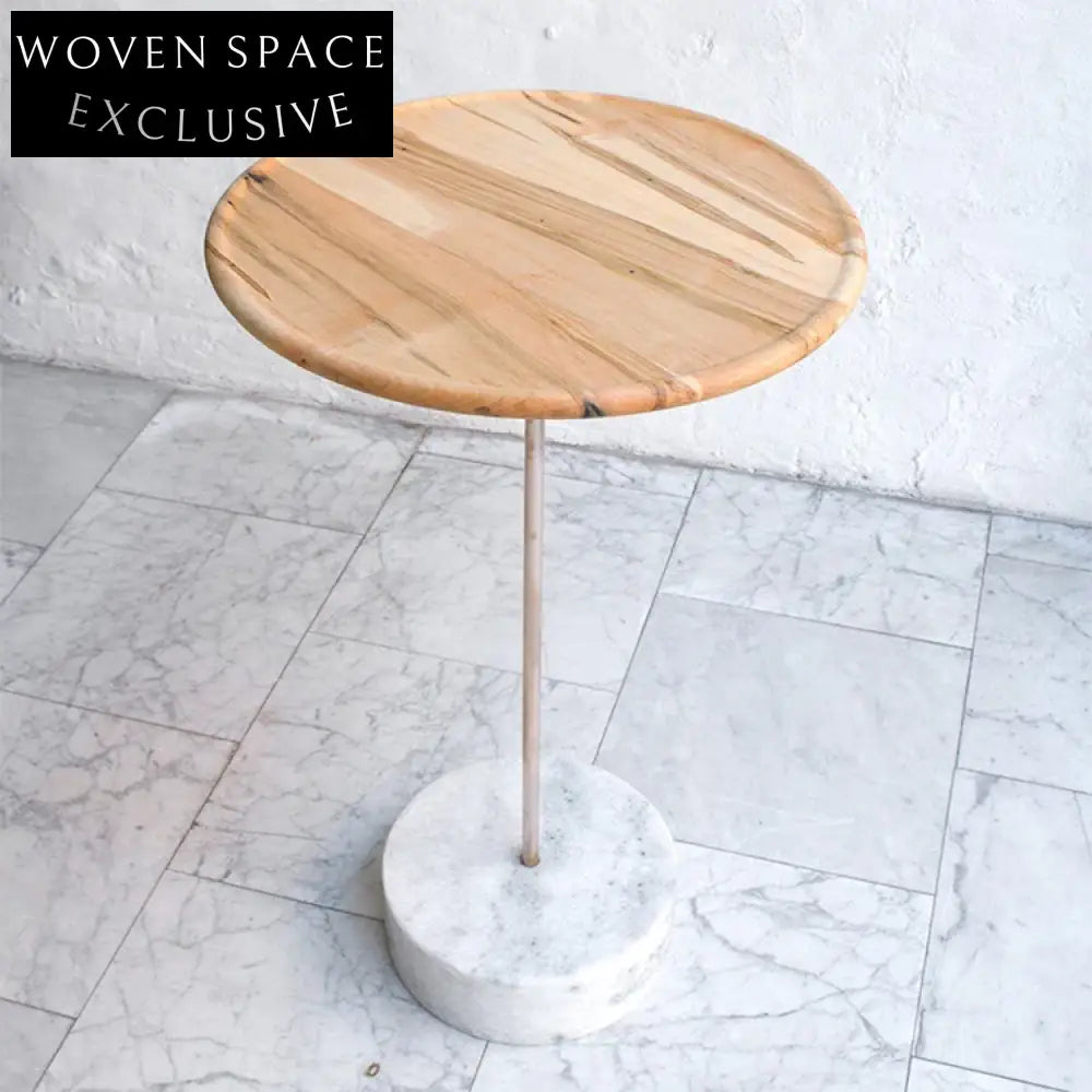 Modern Round Solid Wood Coffee Table with Stone Base, Walnut Finish