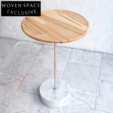 Modern Round Solid Wood Coffee Table with Stone Base, Walnut Finish